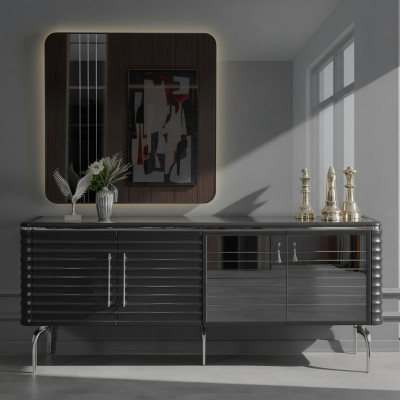Ensemble de salle à manger élégant Luxueux Buffet noir Miroir Mobilier en bois