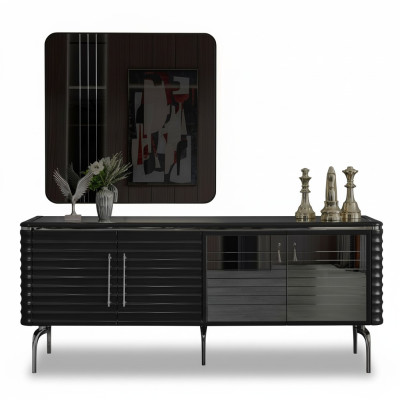 Ensemble de salle à manger élégant Luxueux Buffet noir Miroir Mobilier en bois