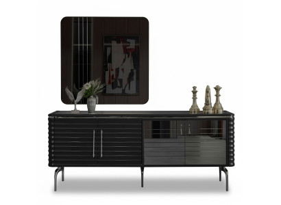 Ensemble de salle à manger élégant Luxueux Buffet noir Miroir Mobilier en bois