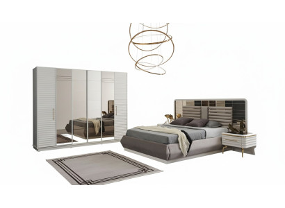 Lit double moderne 2 tables de chevet armoire ensemble de chambre à coucher 4 pièces