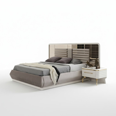 Meubles de chambre à coucher modernes Conception Lit double 2x Tables de chevet en bois 3pcs
