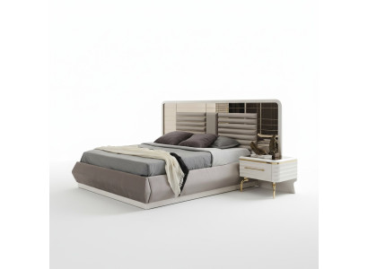 Meubles de chambre à coucher modernes Conception Lit double 2x Tables de chevet en bois 3pcs