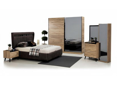 Designer de meubles de chambre à coucher Lit rembourré 2x Tables de chevet Armoire