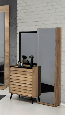 Commode haute marron avec miroir Ensemble de console de chambre à coucher design en 2 pièces