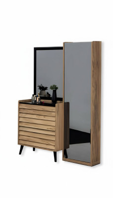 Commode haute marron avec miroir Ensemble de console de chambre à coucher design en 2 pièces