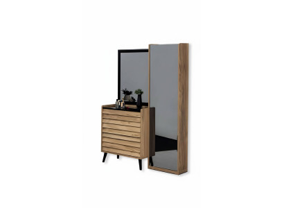Commode haute marron avec miroir Ensemble de console de chambre à coucher design en 2 pièces