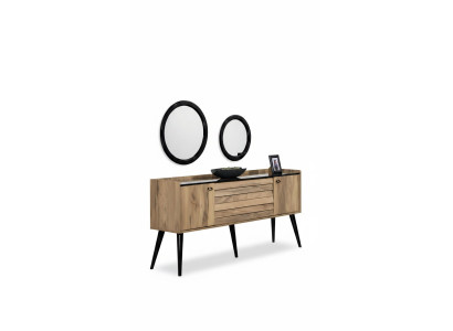 Ensemble de meubles de salle à manger de designer Buffet en bois brun clair avec miroir en verre