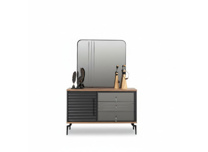 Élégant commode brune avec miroir rectangulaire, ensemble de chambre élégant