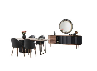 Grand ensemble de salle à manger, table de salle à manger design, 4 chaises rembourrées, buffet