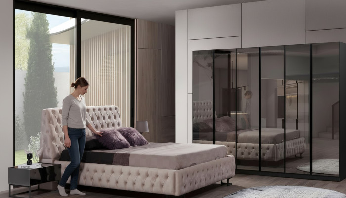 Ensemble de chambre luxueux Meubles design Lit de luxe Armoire en bois