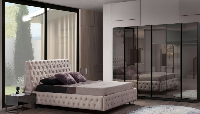 Ensemble de chambre luxueux Meubles design Lit de luxe Armoire en bois