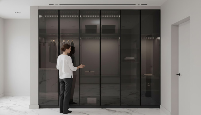 Armoires de chambre modernes en gris, mobilier de concepteur