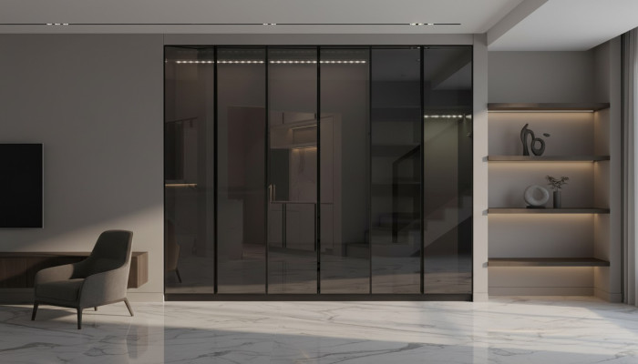 Armoires de chambre modernes en gris, mobilier de concepteur