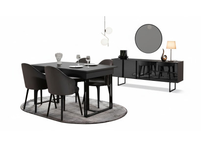 Mobilier de salle à manger en bois noir noble, table à manger de designer, bahut, chaises