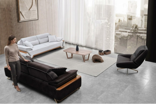 Ensemble de canapé noir et blanc 2x canapé trois places fauteuil de luxe élégant