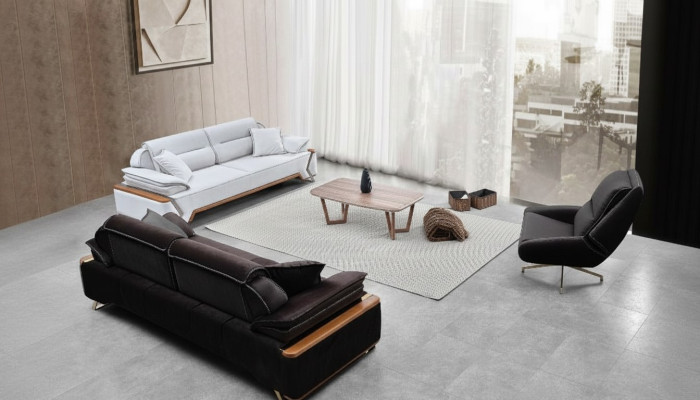 Ensemble de canapé noir et blanc 2x canapé trois places fauteuil de luxe élégant