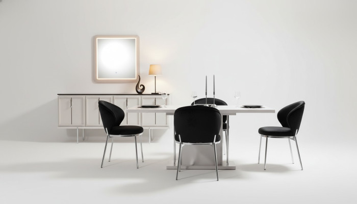 Salle à manger Suite Ensemble moderne Table à manger 4x chaises rembourrées Buffet 7 pièces