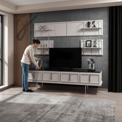 Mur de salon blanc ensemble de meubles TV armoire étagère suspendue de luxe ensemble de 3 pièces nouveau