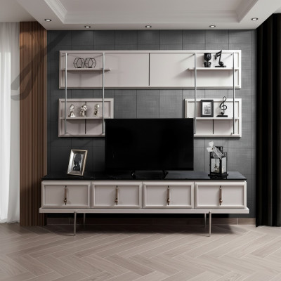 Mur de salon blanc ensemble de meubles TV armoire étagère suspendue de luxe ensemble de 3 pièces nouveau