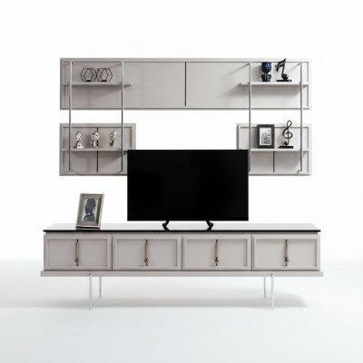 Mur de salon blanc ensemble de meubles TV armoire étagère suspendue de luxe ensemble de 3 pièces nouveau