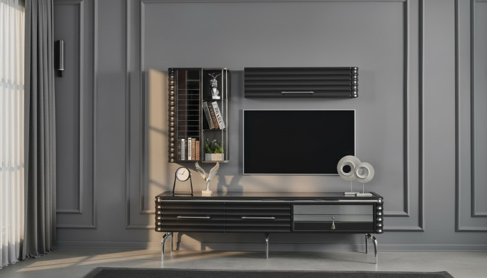 Ensemble de salon moderne, armoire TV de designer de luxe, 2 armoires murales, 3 pièces