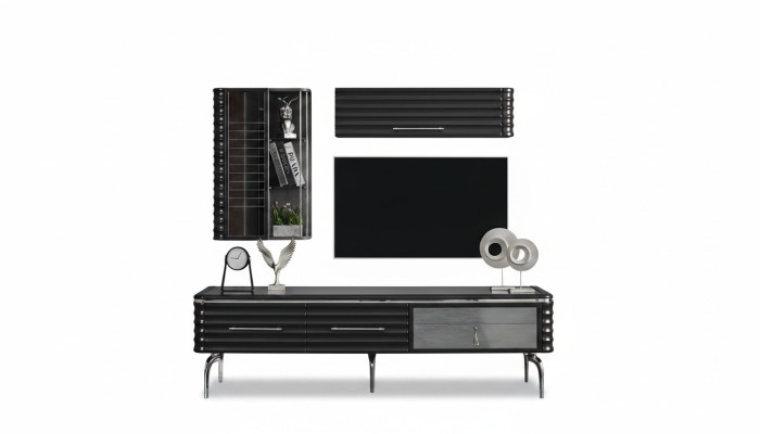 Ensemble de salon moderne, armoire TV de designer de luxe, 2 armoires murales, 3 pièces