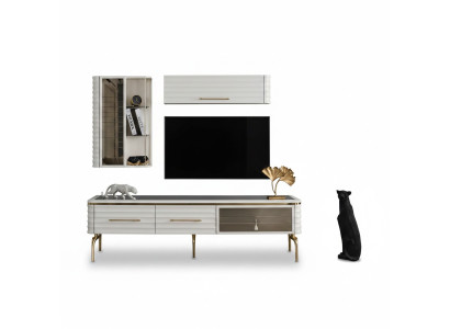 Ensemble mural blanc Armoire TV de designer 2x Armoires murales de luxe Mobilier moderne