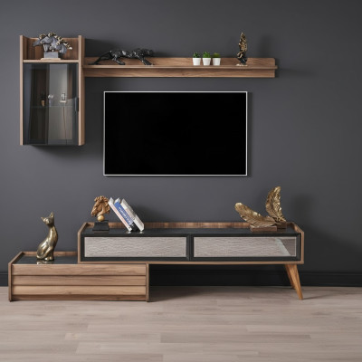 Unité murale moderne Designer Armoire TV en bois Armoire murale de luxe Étagère 3 pièces