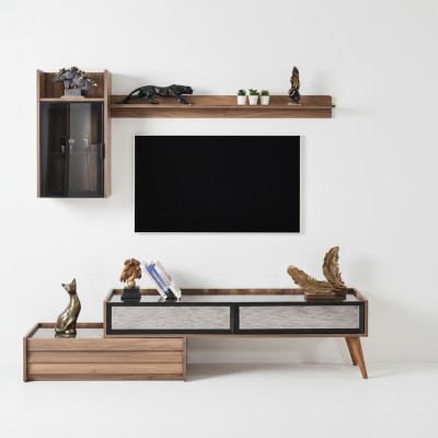 Unité murale moderne Designer Armoire TV en bois Armoire murale de luxe Étagère 3 pièces