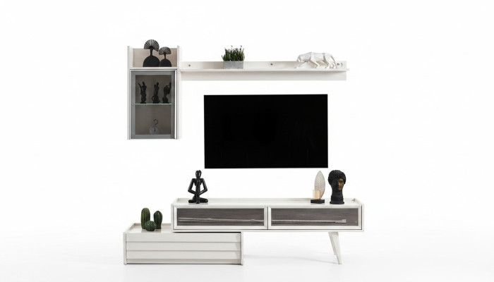 Mur Blanc Unité murale en bois Armoire murale de designer Étagère de luxe Armoire TV élégante