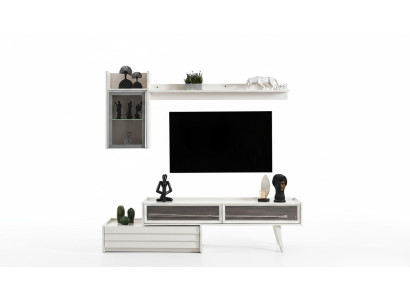 Mur Blanc Unité murale en bois Armoire murale de designer Étagère de luxe Armoire TV élégante