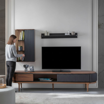 Ensemble salon moderne de luxe Marron Armoire TV Armoire murale Étagères