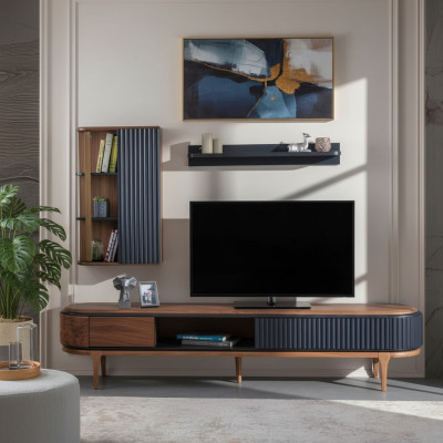 Ensemble salon moderne de luxe Marron Armoire TV Armoire murale Étagères