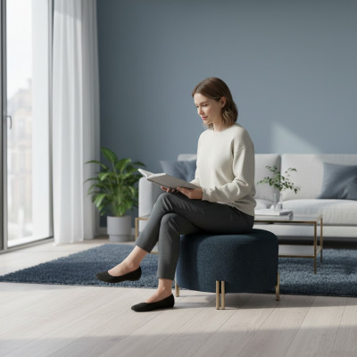 Designer Tabouret Bleu Foncé Salon Repose-pieds Siège Mobilier Meuble Noble