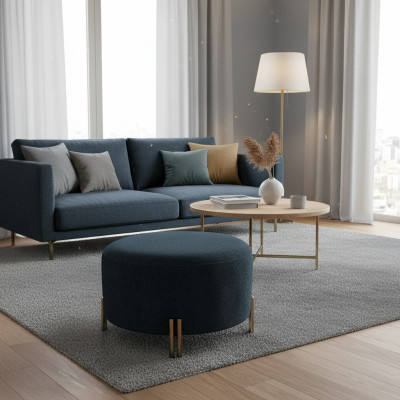 Designer Tabouret Bleu Foncé Salon Repose-pieds Siège Mobilier Meuble Noble