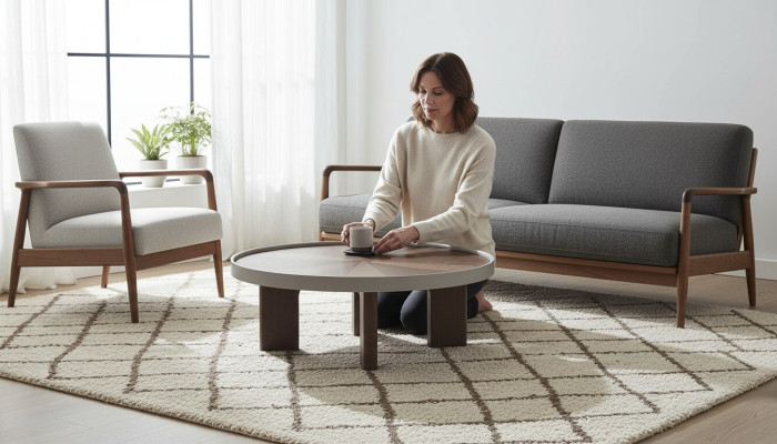 Salon marron table basse ronde design table en bois ronde nouvelles tables