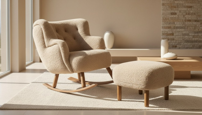 Chaise berçante beige Tabouret de luxe Ensemble de salon Tabouret rembourré 2 pièces