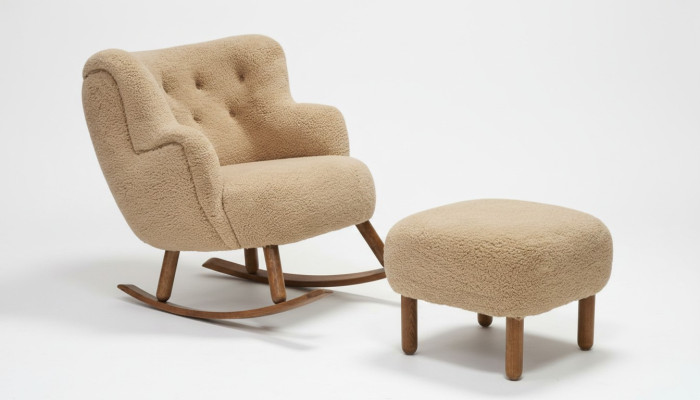 Chaise berçante beige Tabouret de luxe Ensemble de salon Tabouret rembourré 2 pièces