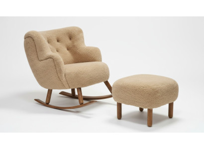 Chaise berçante beige Tabouret de luxe Ensemble de salon Tabouret rembourré 2 pièces