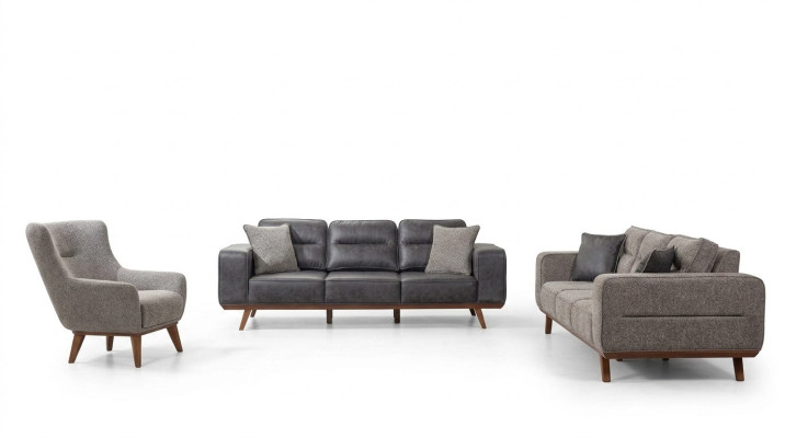 Ensemble de canapé de salon complet gris 2x canapé 3 places fauteuil 3 pièces