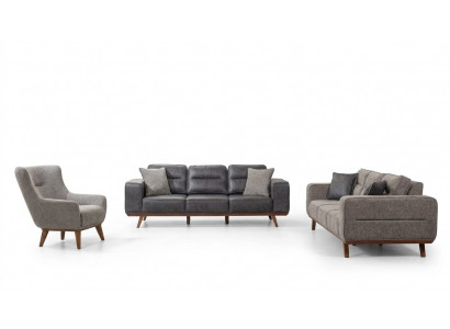 Ensemble de canapé de salon complet gris 2x canapé 3 places fauteuil 3 pièces