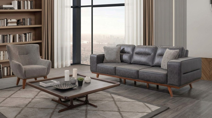 Gray Living room Sofa set Three Seater Armchair Luxury Upholstery Seater Ensemble de canapé gris pour le salon Trois places Fauteuil Luxury Upholstery Seater