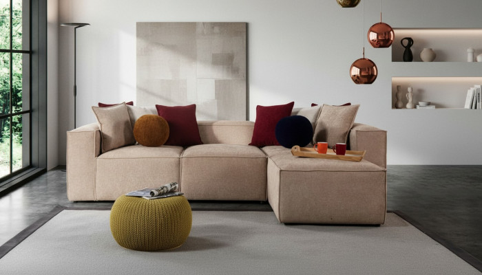 Salon beige de luxe Canapé d'angle Canapé en L Forme de tapisserie Moderne nouveau