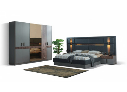 Chambre grise Ensembles de lit complets  2x Tables de chevet Armoire