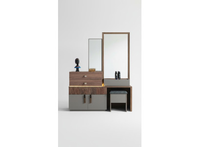Meuble de chambre brun-gris de luxe Commode avec miroir Ottoman