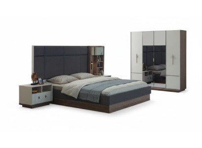 Chambre à coucher grise Lit Designer Suite Lit double 2x Tables de chevet