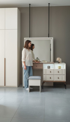 Coiffeuse blanche Miroir en verre Tabouret de luxe Quadru moderne Meubles