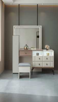 Coiffeuse blanche Miroir en verre Tabouret de luxe Quadru moderne Meubles