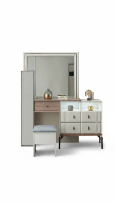 Coiffeuse blanche Miroir en verre Tabouret de luxe Quadru moderne Meubles
