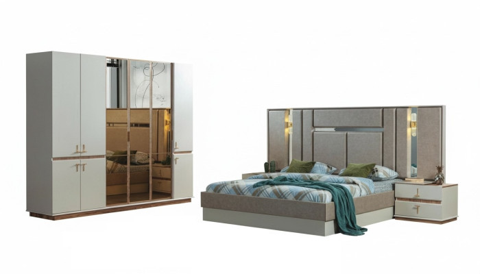 Lit design Armoire en bois Tables de chevet luxueuses Ensemble de chambre